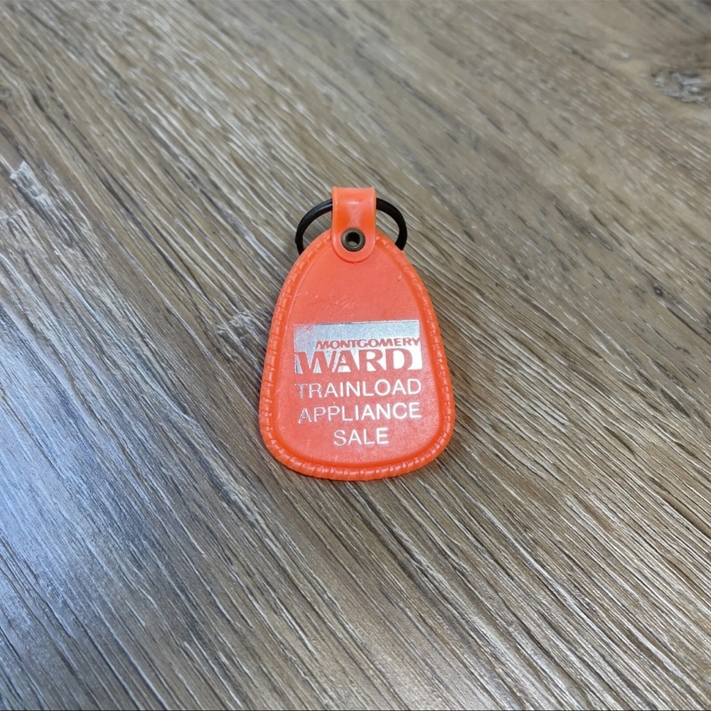 Montgomery Ward Train Load Appliance Sale Vintage Keychain Key Ring Orange
